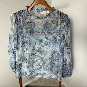 LOFT Blue and Gray Floral Blouse